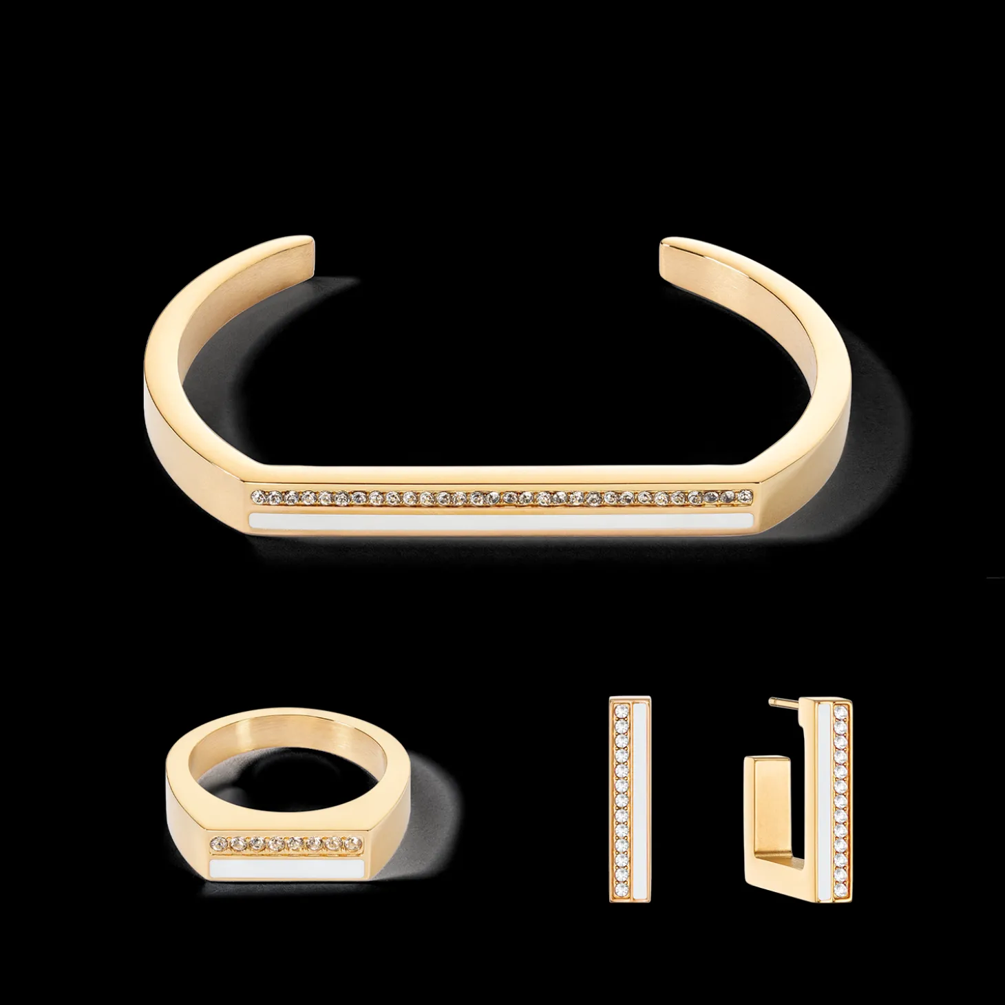 Bangle Cuff Square Stripes gold-white