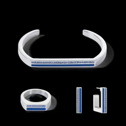 Bangle Cuff Square Stripes silver-blue