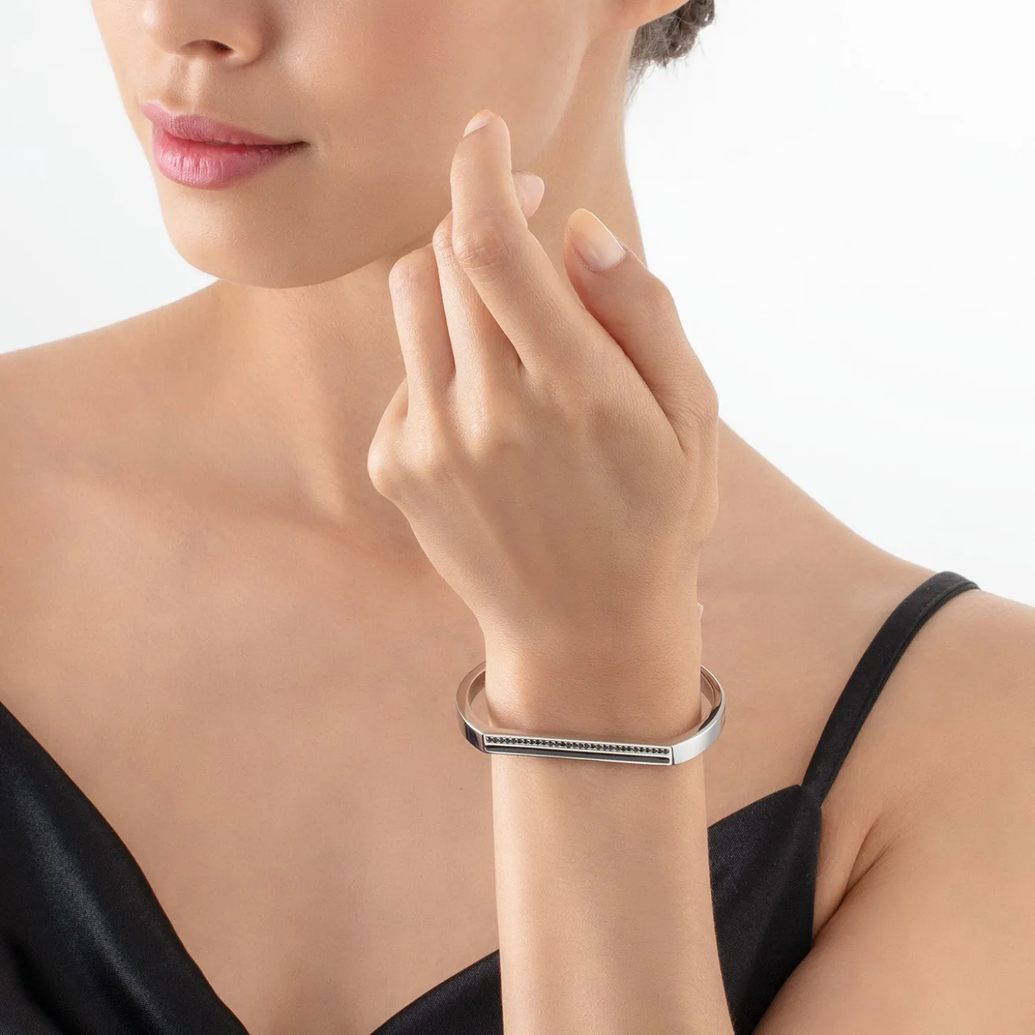 Bangle Cuff Square Stripes silver-black