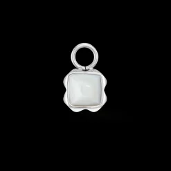 Birthstone April Charm White Quartz Silver