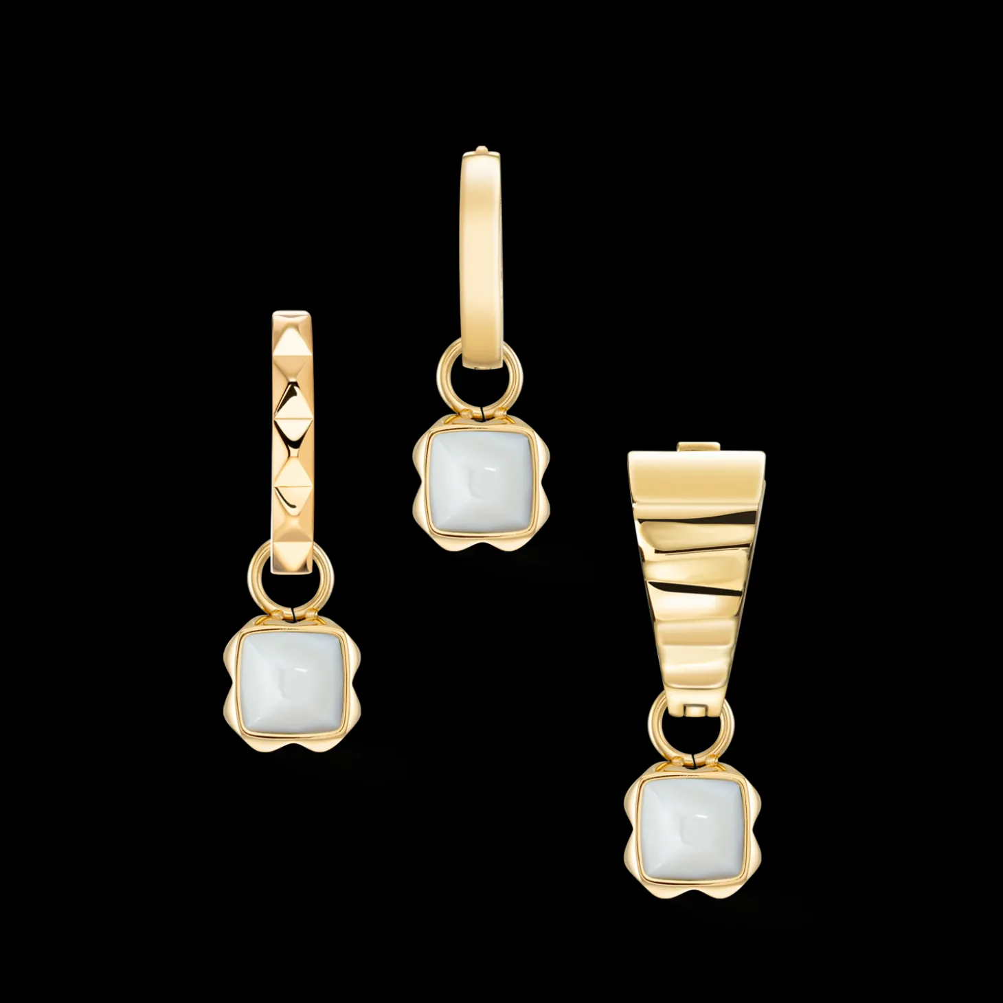 Birthstone April Charm White Quartz Gold