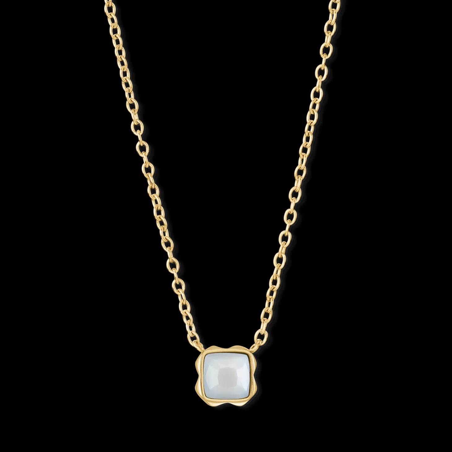 Birthstone April Necklace White Quartz Gold