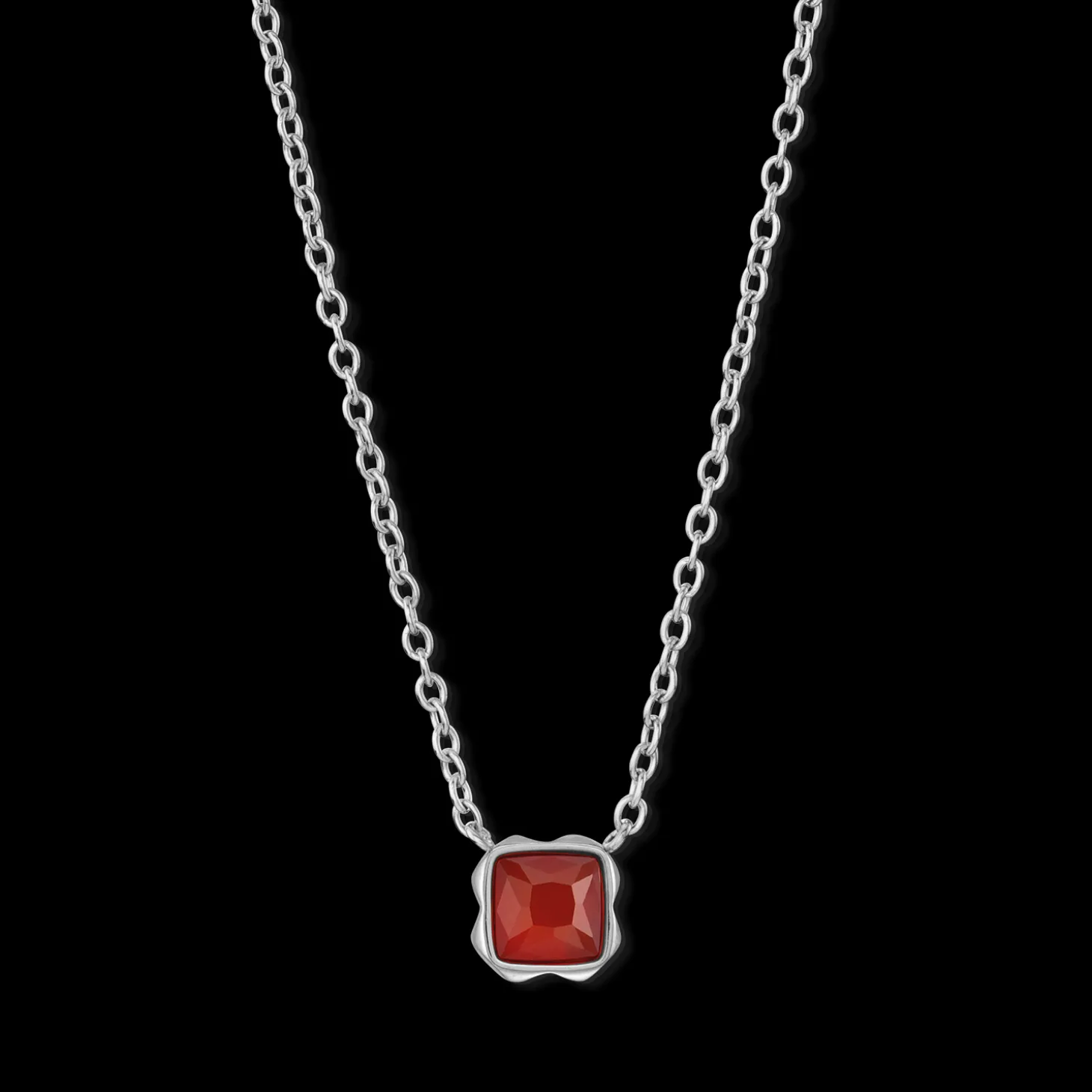 Birthstone January Necklace Red Agate Silver