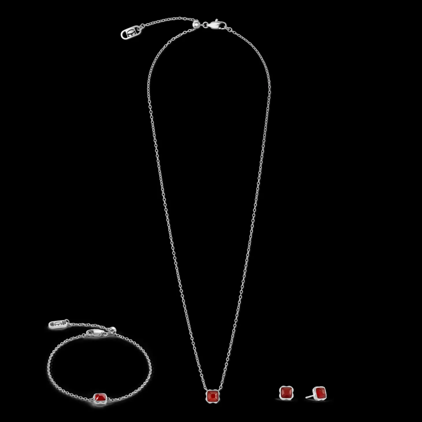 Birthstone January Necklace Red Agate Silver