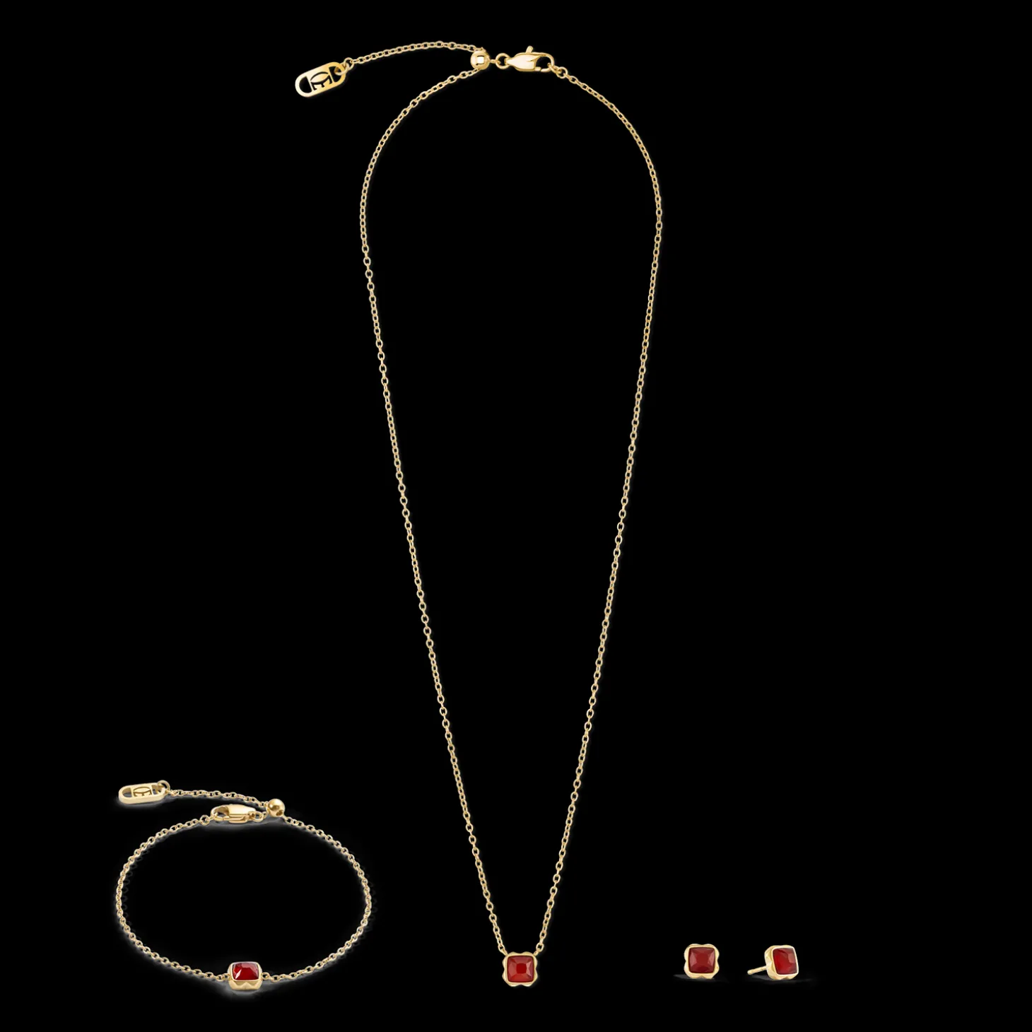 Birthstone January Necklace Red Agate Gold