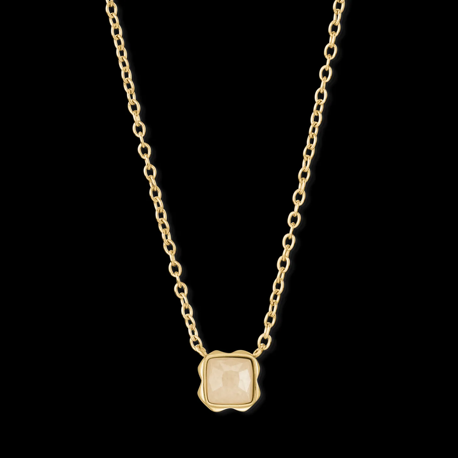 Birthstone June Necklace Cream Jade Gold