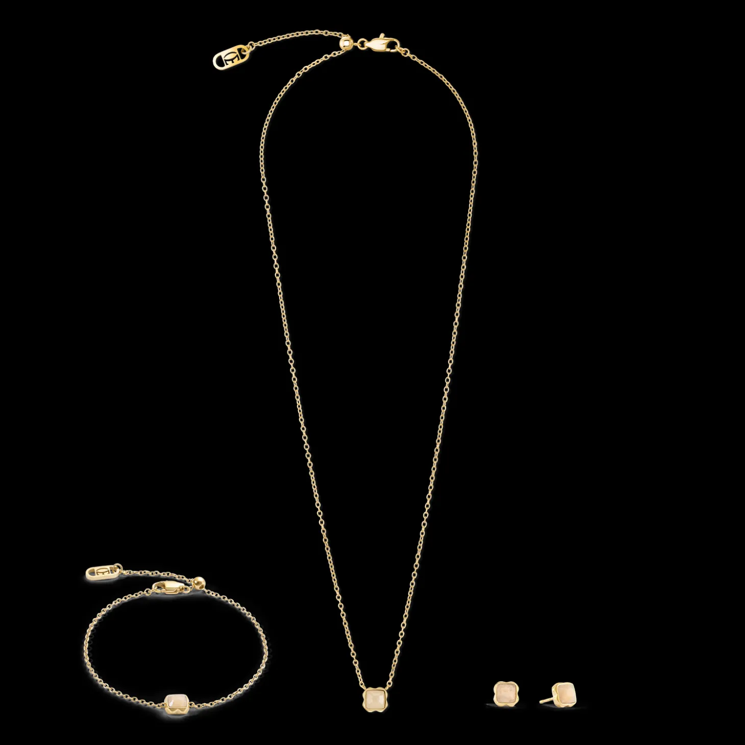Birthstone June Necklace Cream Jade Gold