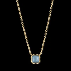 Birthstone March Necklace Blue Aventurine Gold