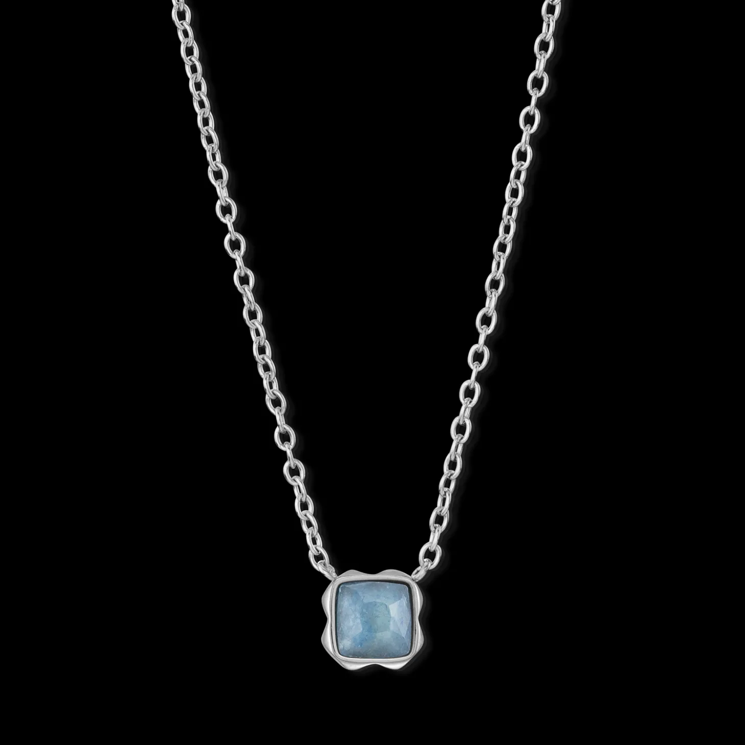 Birthstone March Necklace Blue Aventurine Silver