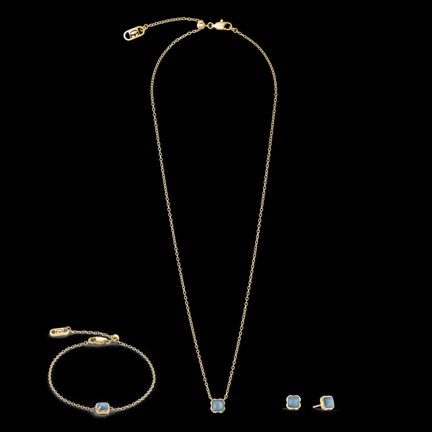 Birthstone March Necklace Blue Aventurine Gold