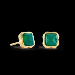 Birthstone May Earrings Green Agate Gold