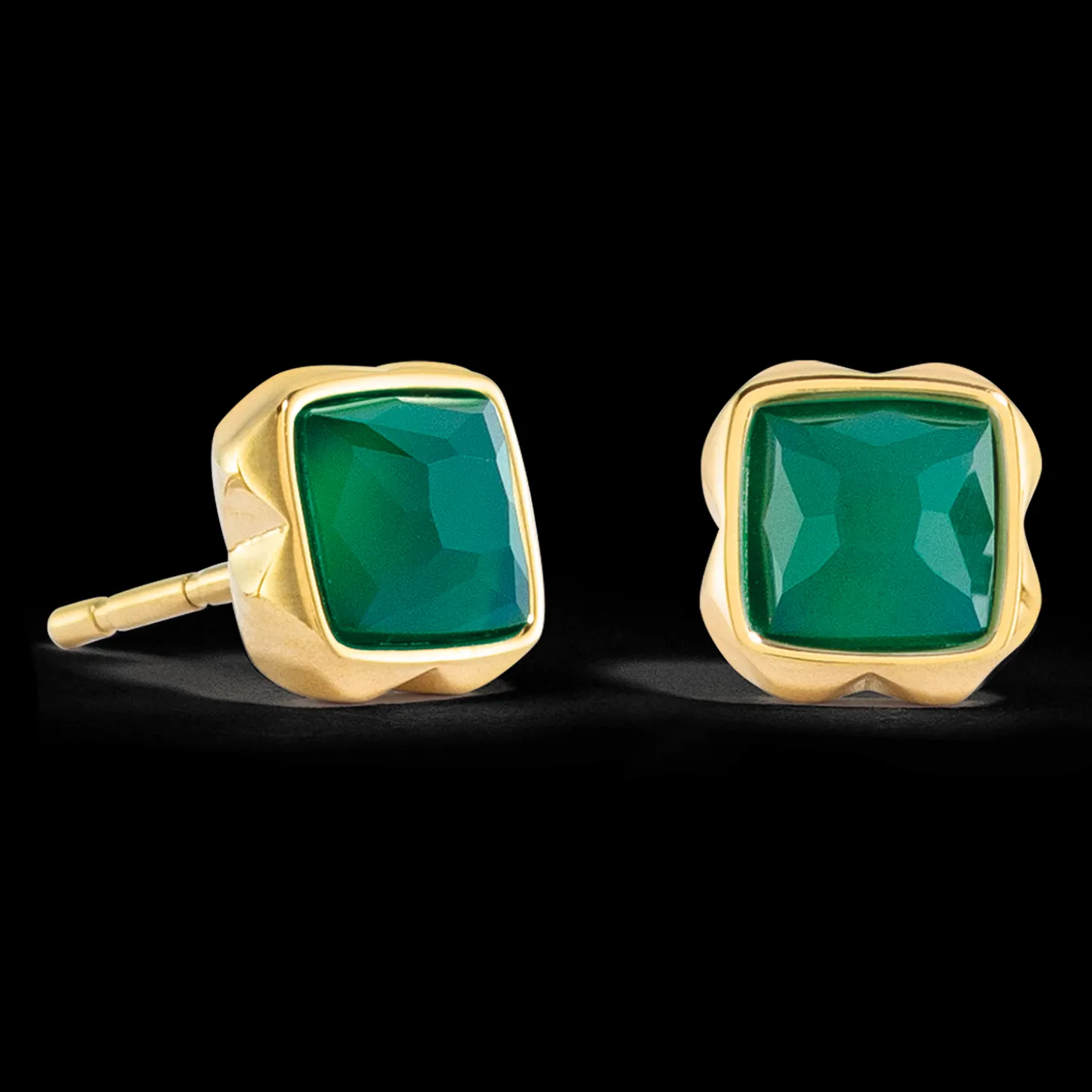 Birthstone May Earrings Green Agate Gold