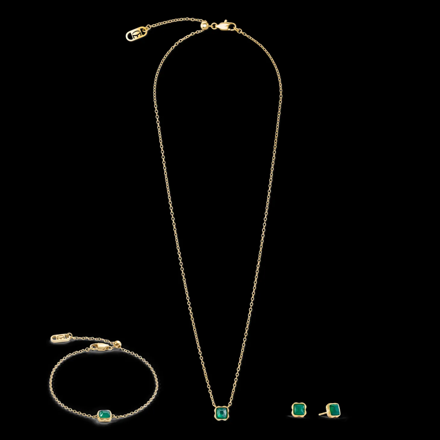Birthstone May Earrings Green Agate Gold