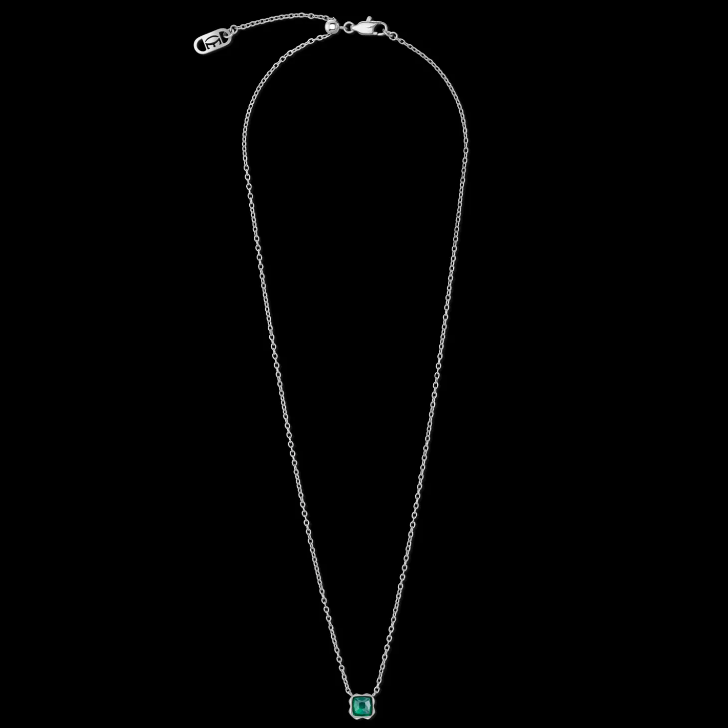 Birthstone May Necklace Green Agate Silver