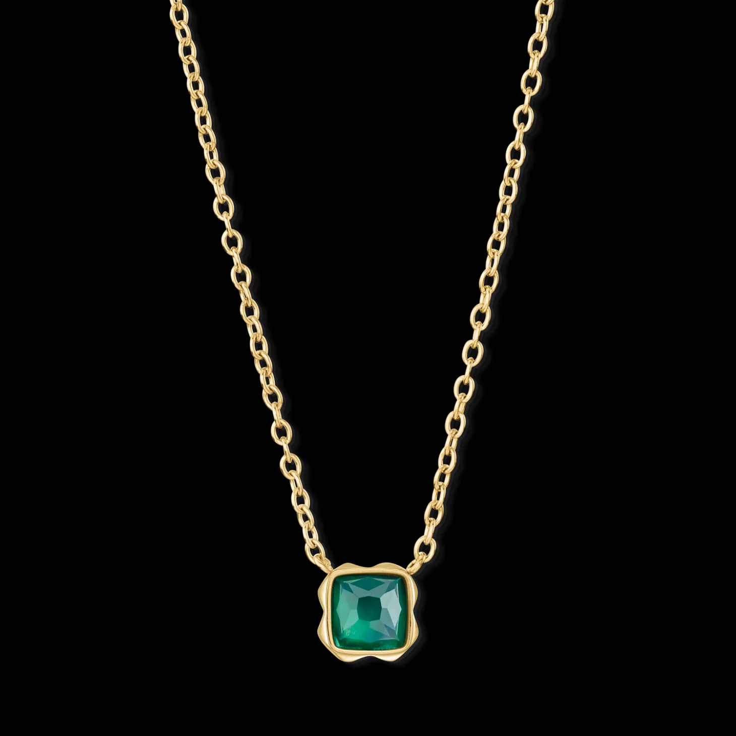 Birthstone May Necklace Green Agate Gold
