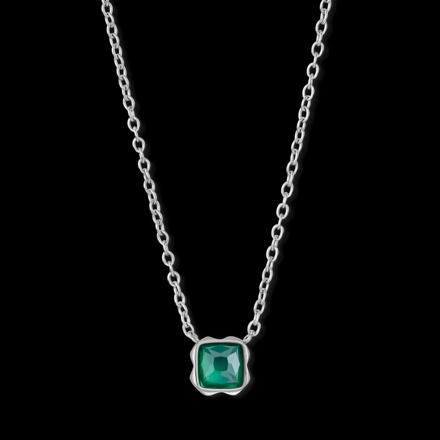 Birthstone May Necklace Green Agate Silver