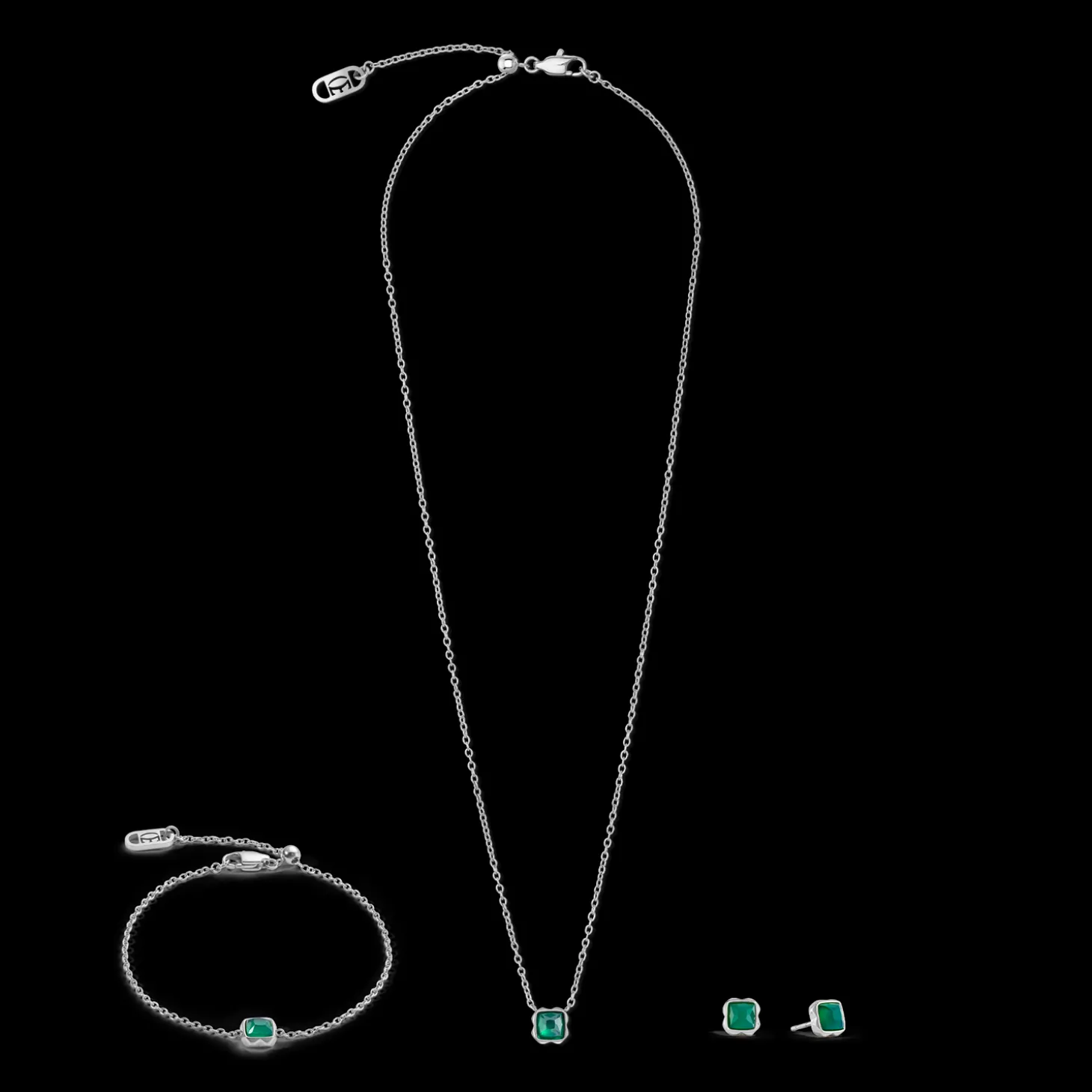 Birthstone May Necklace Green Agate Silver