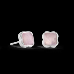 Birthstone October Earrings Rose Quartz Silver