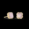 Birthstone October Earrings Rose Quartz Gold
