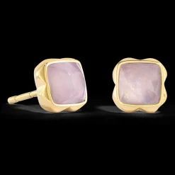 Birthstone October Earrings Rose Quartz Gold