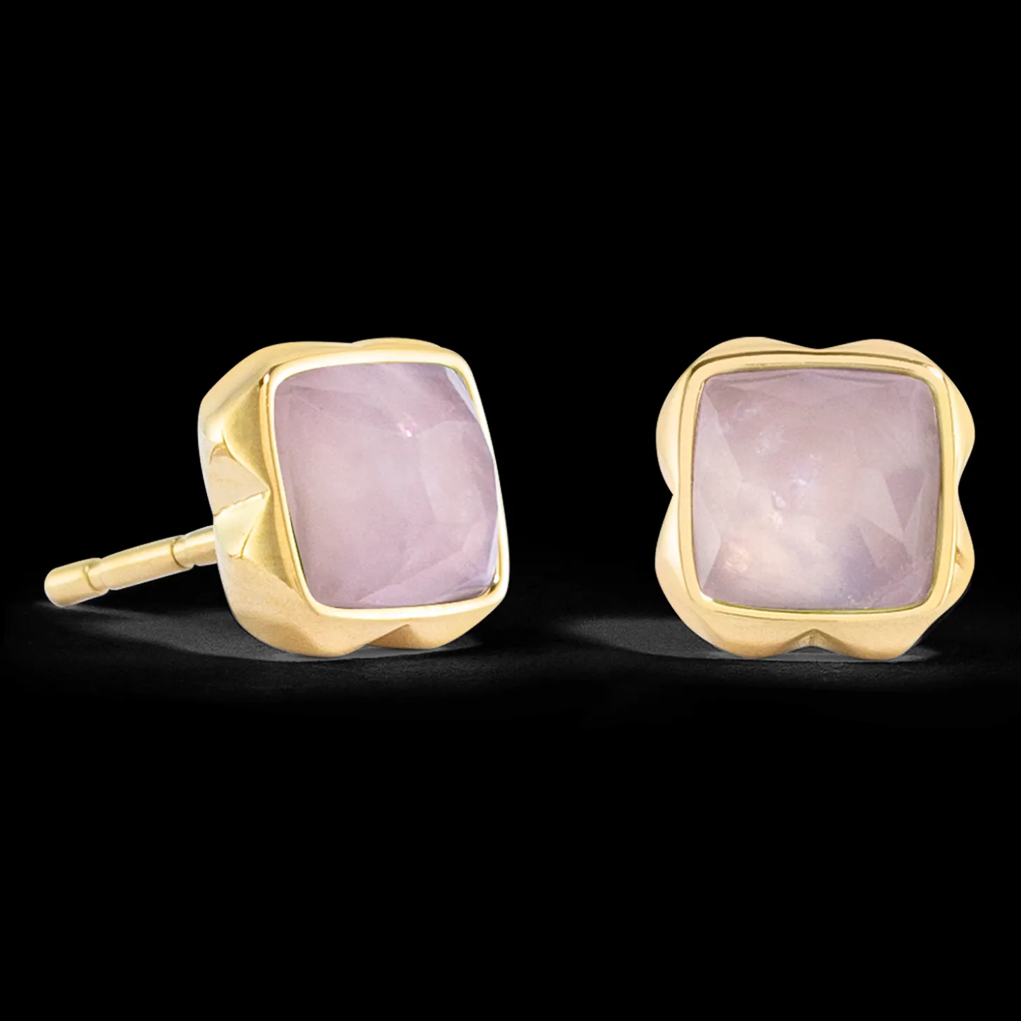 Birthstone October Earrings Rose Quartz Gold