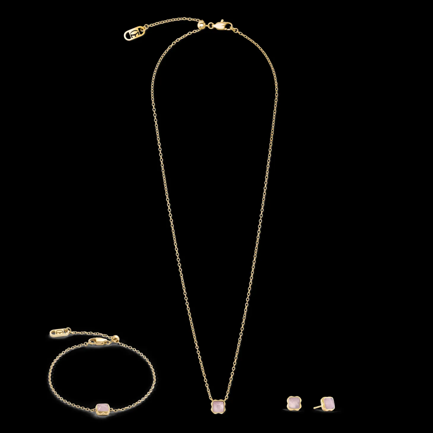 Birthstone October Earrings Rose Quartz Gold