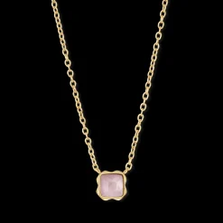 Birthstone October Necklace Rose Quartz Gold