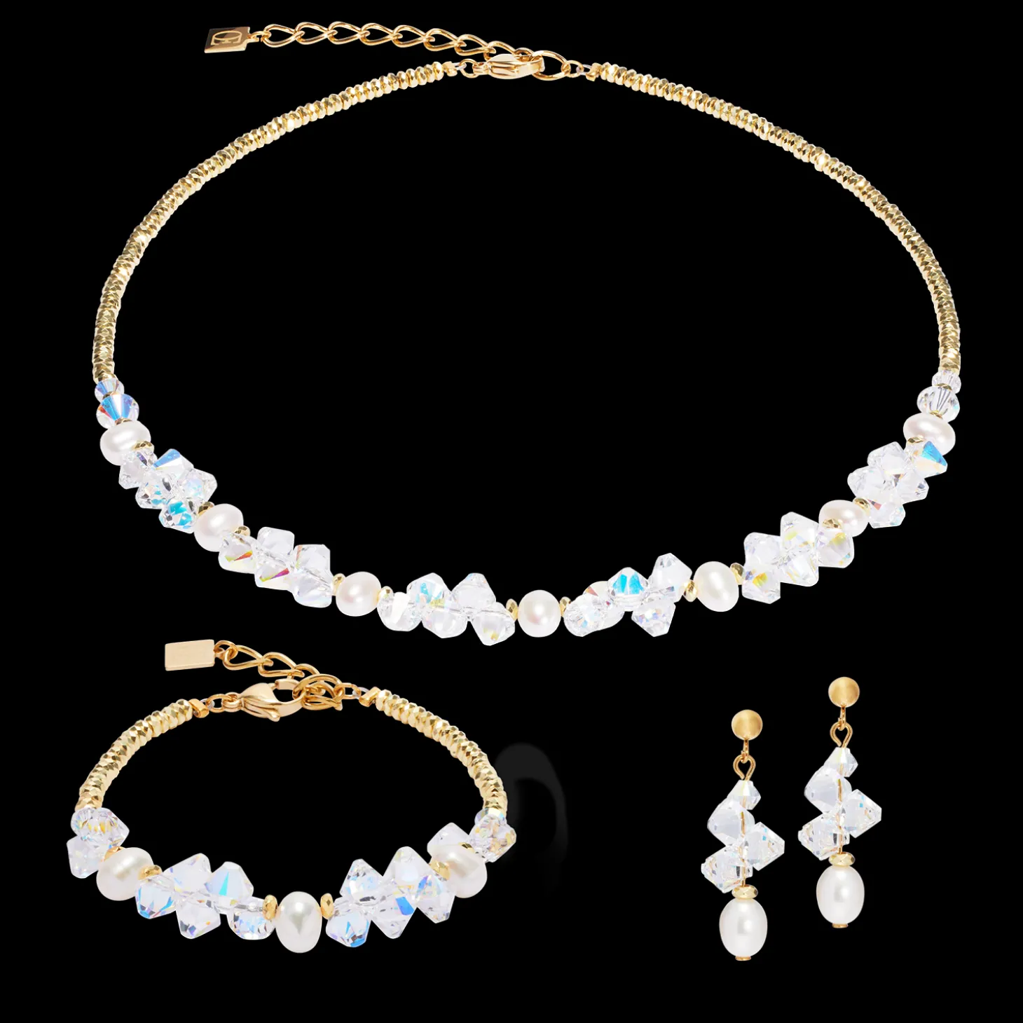 Bracelet Dancing Crystals & Pearls gold