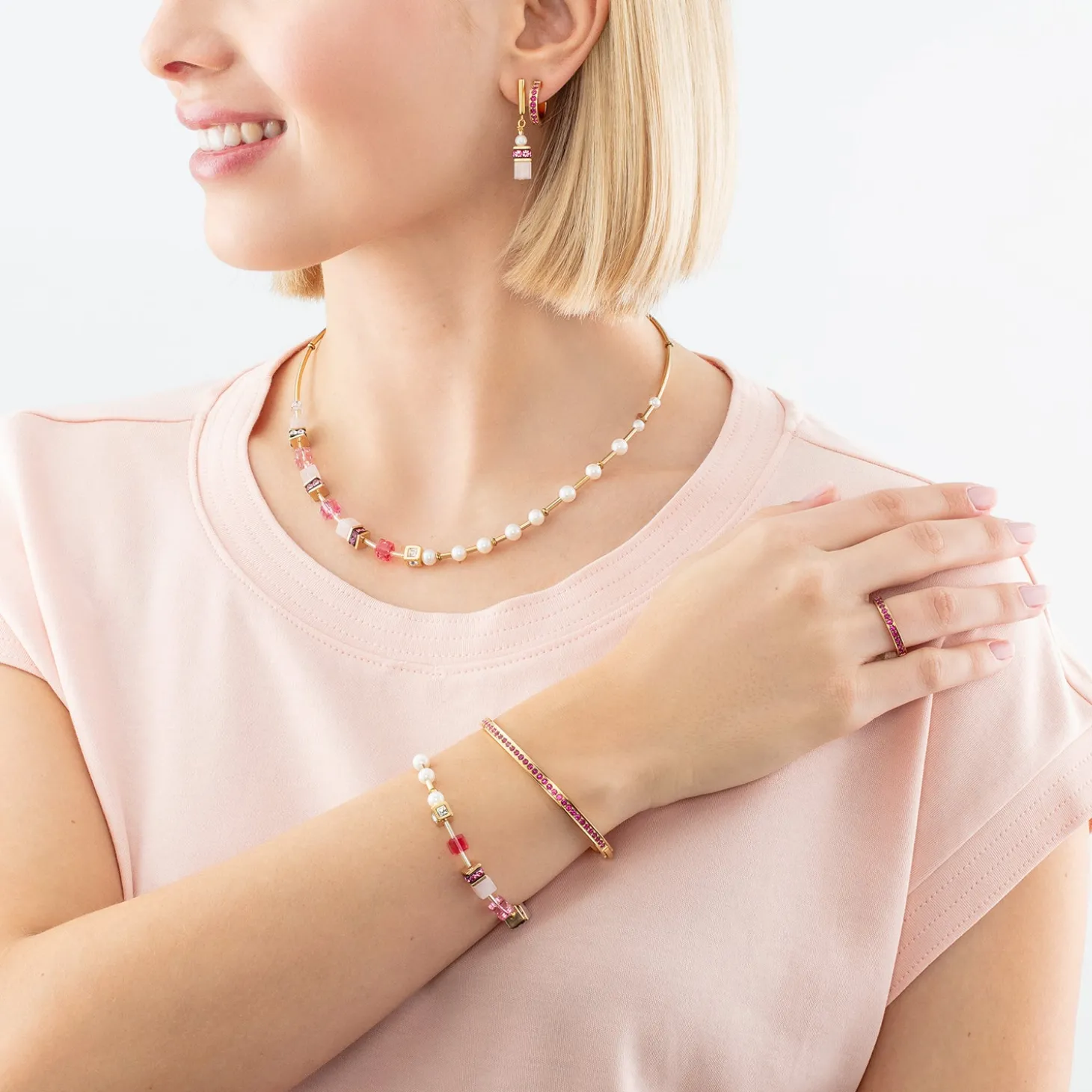 Bracelet GeoCUBE® Fusion Precious Pearl Mix gold-pink
