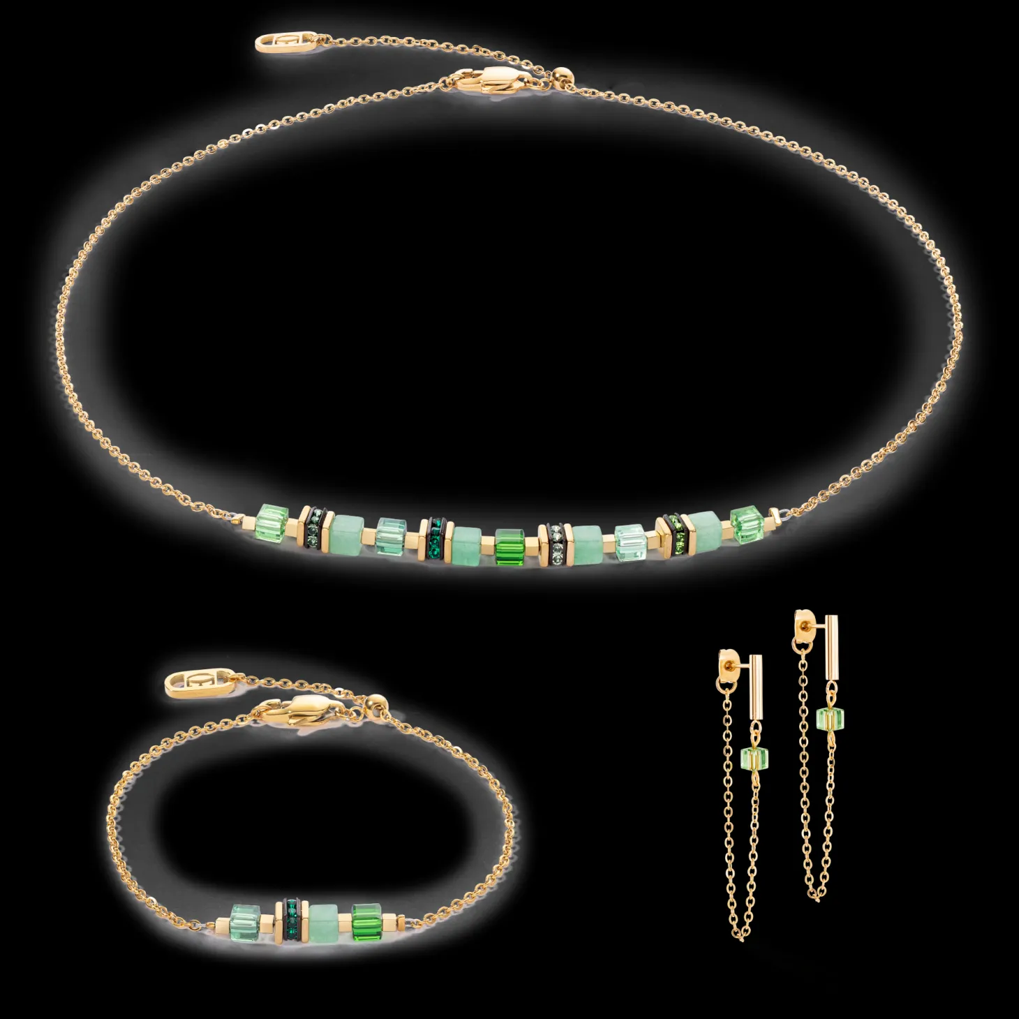Bracelet Mini Cubes & Chain gold-green