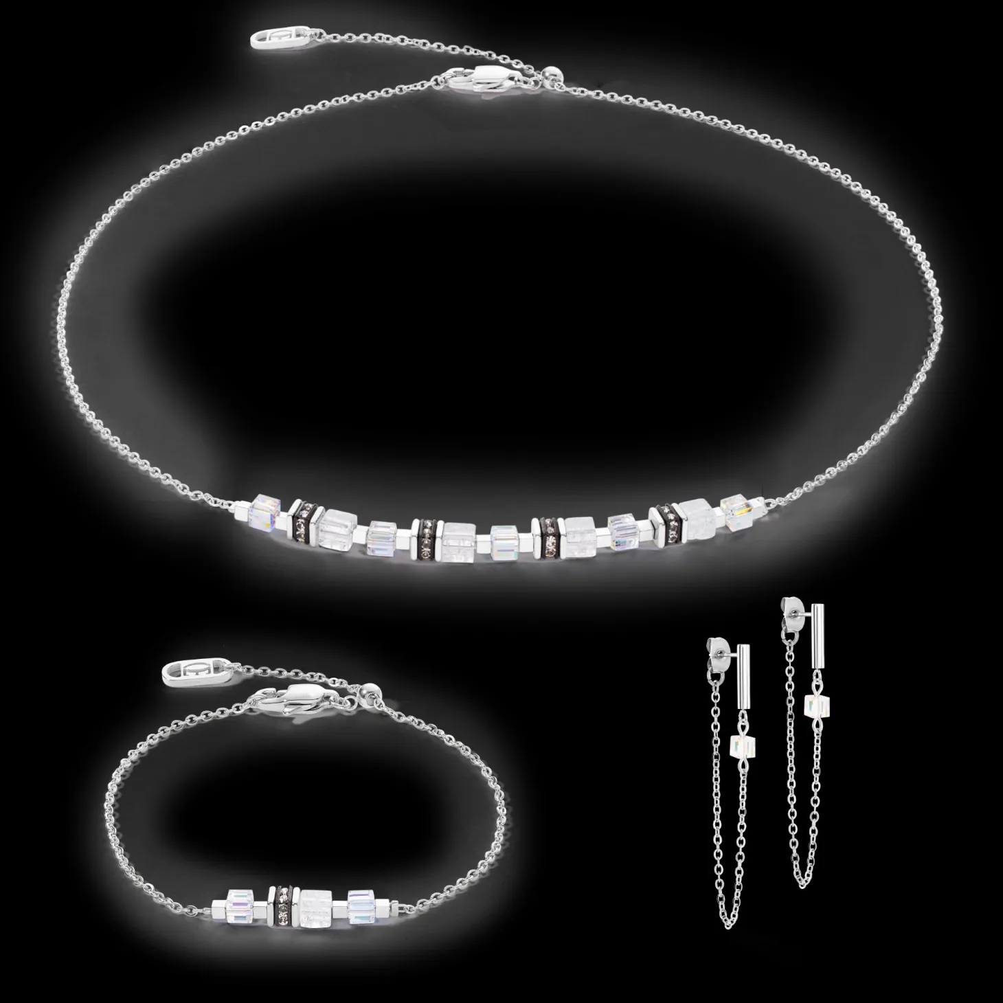 Bracelet Mini Cubes & Chain silver-white