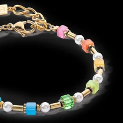 Bracelet Mini Cubes & Pearls Mix gold-rainbow