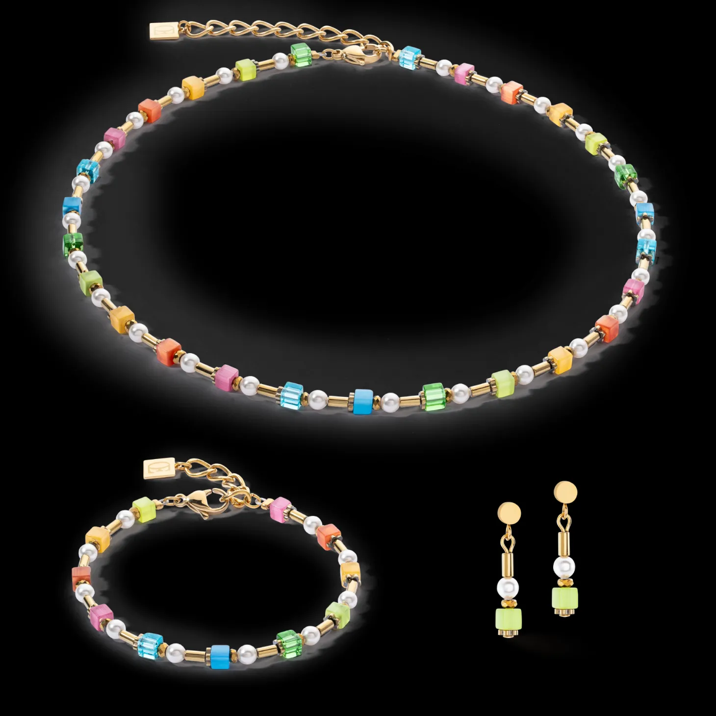 Bracelet Mini Cubes & Pearls Mix gold-rainbow