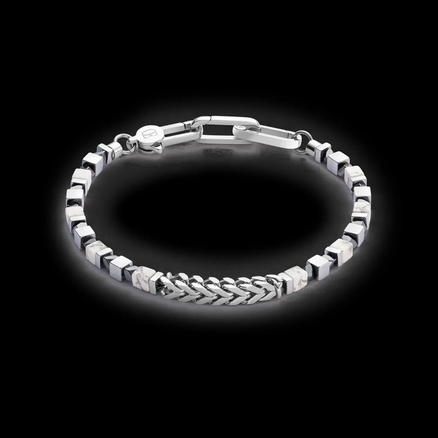 Bracelet Precious Cubes & Chain white-silver