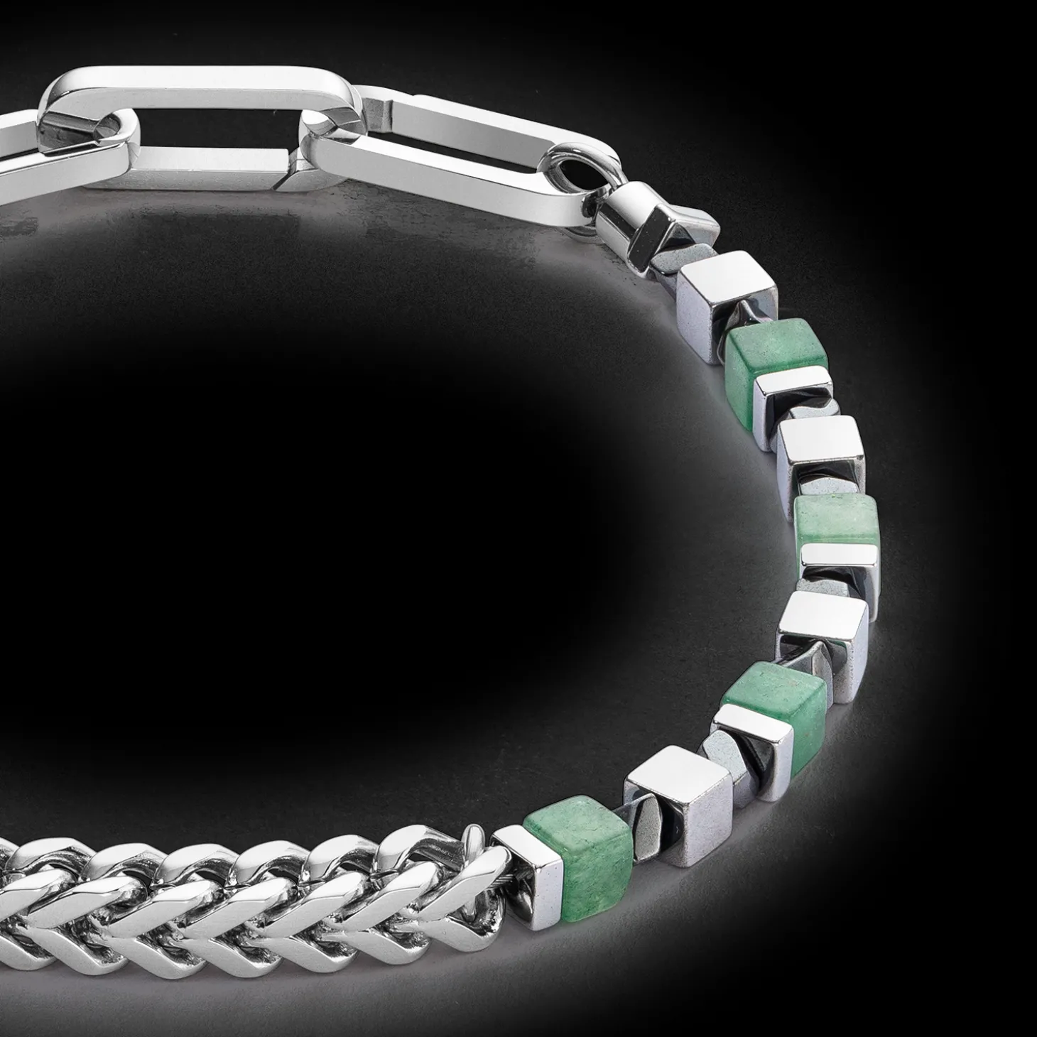 Bracelet Precious Cubes & Chain green-silver