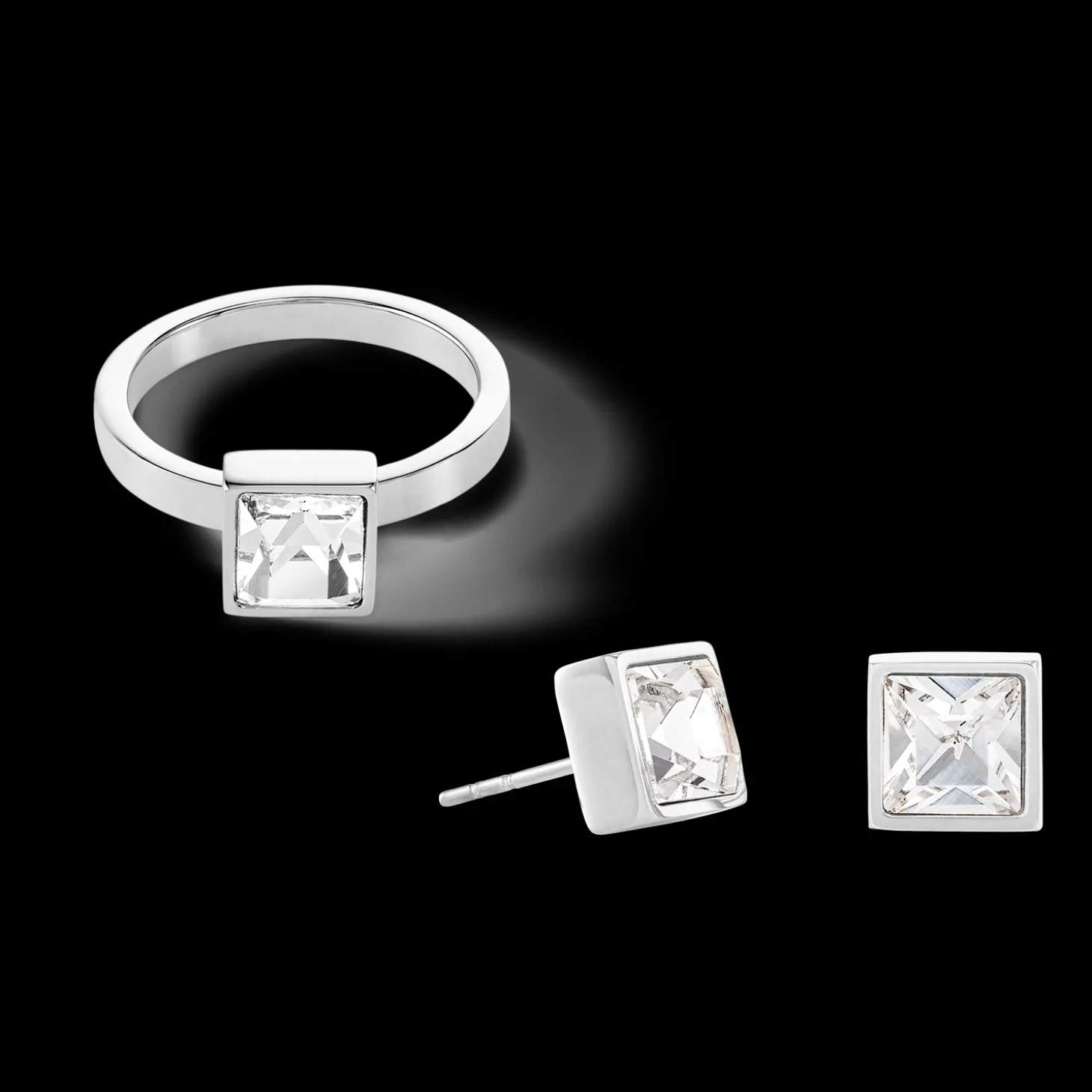 Brilliant Square big ring silver crystal