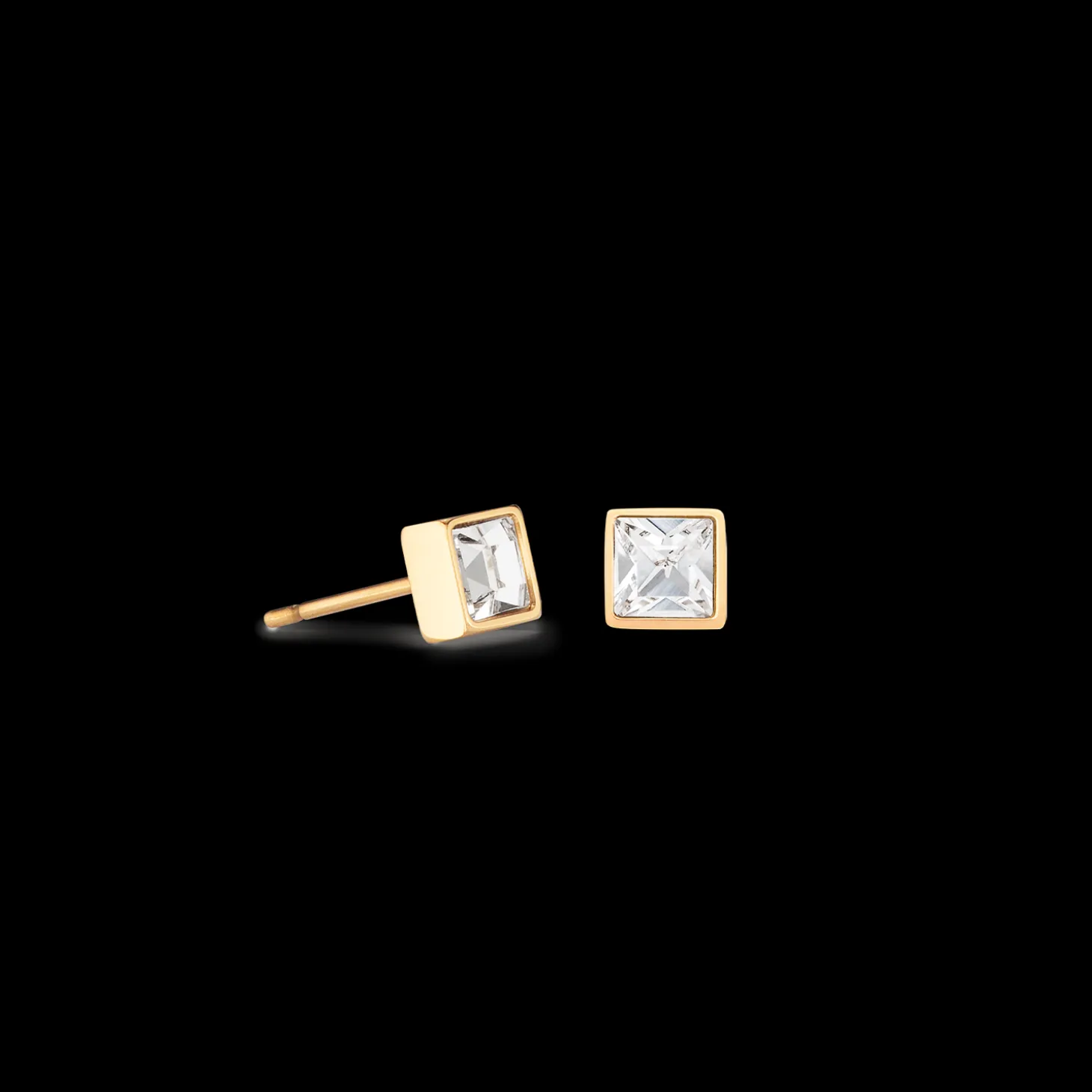 Brilliant Square small earrings gold crystal