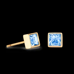 Brilliant Square small earrings gold pale blue