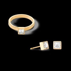 Brilliant Square small earrings gold crystal