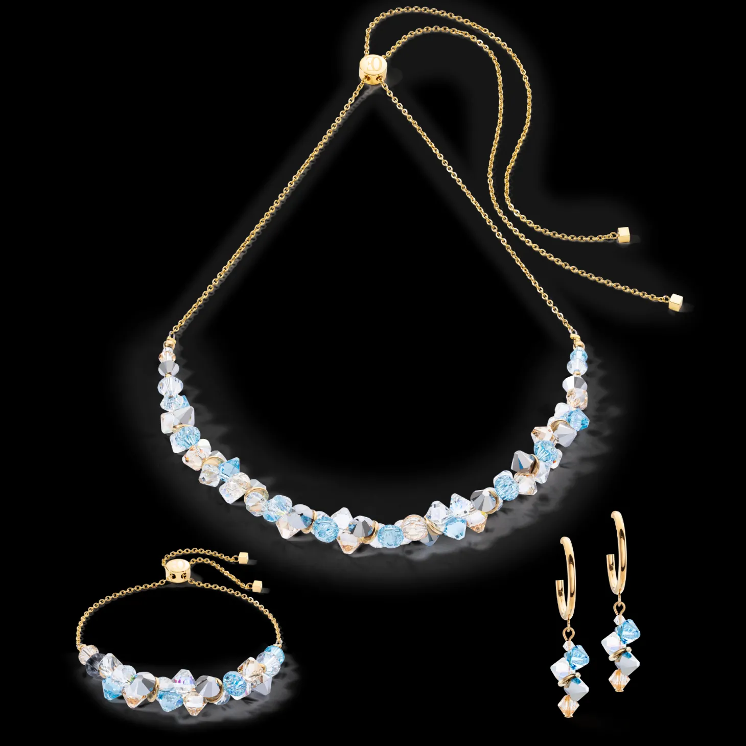 Dancing Crystals necklace gold aqua