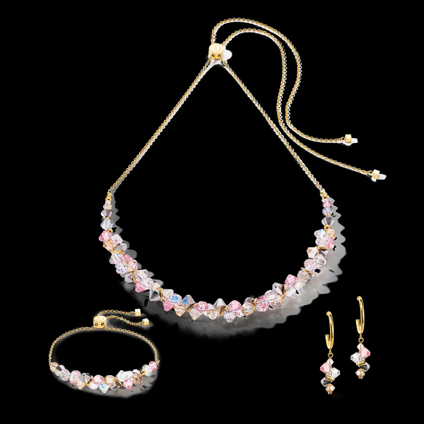 Dancing Crystals necklace gold light rose