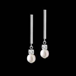 Earrings Asymmetry freshwater pearls & stainless steel white-silver