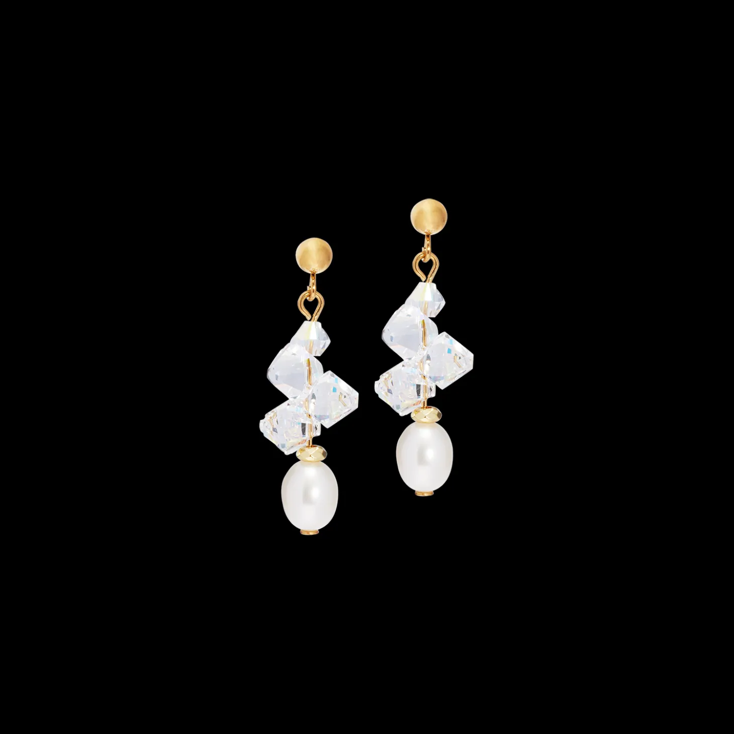 Earrings Dancing Crystals & Pearls gold
