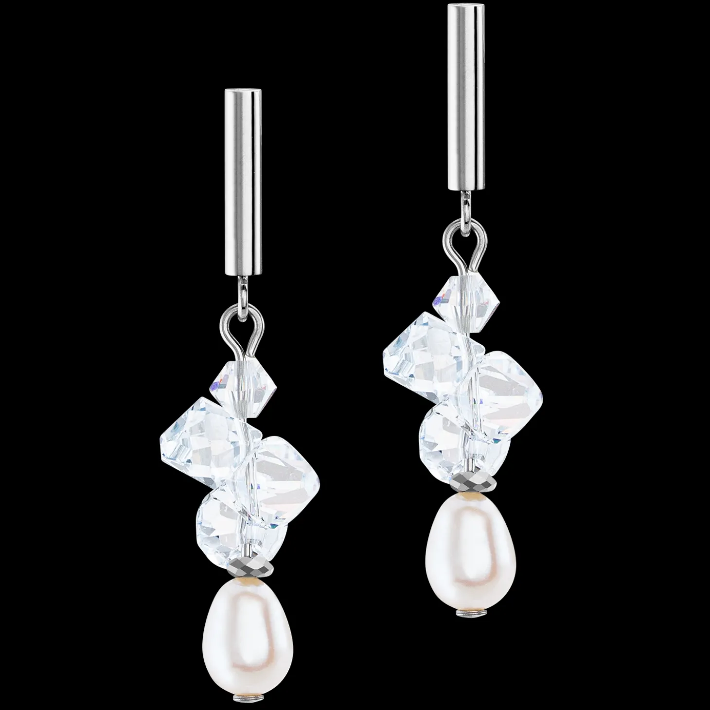 Earrings Dancing Crystals & Pearls silver