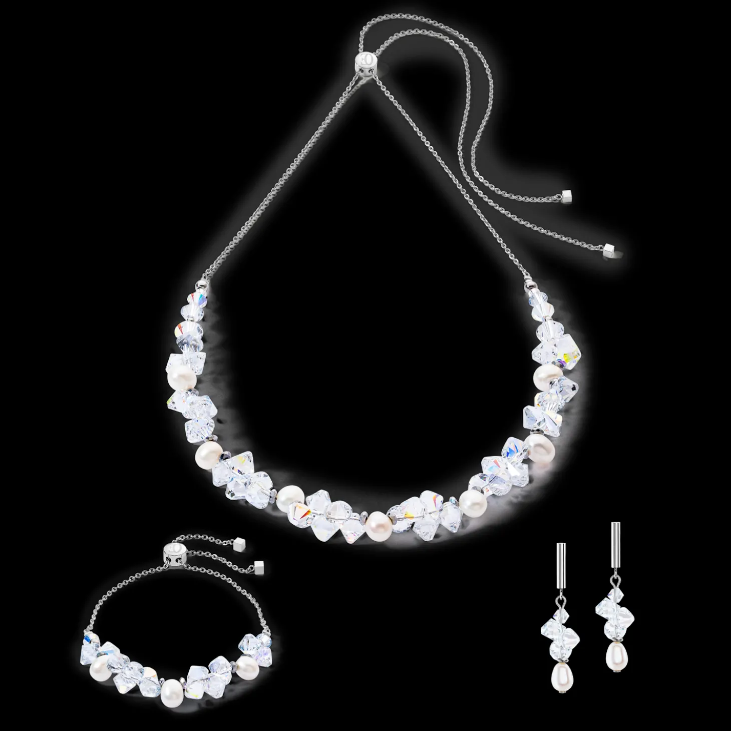 Earrings Dancing Crystals & Pearls silver