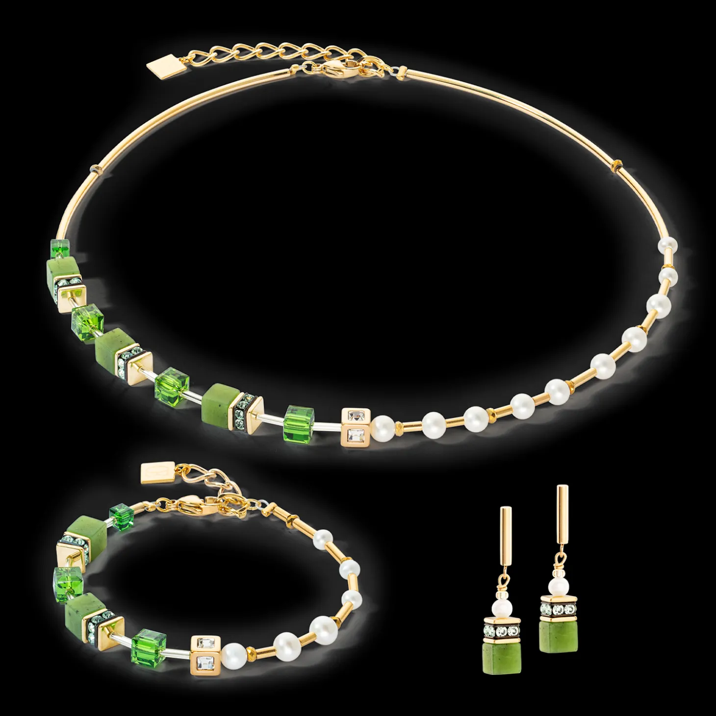 Earrings GeoCUBE® Fusion Precious Pearl Mix gold-green