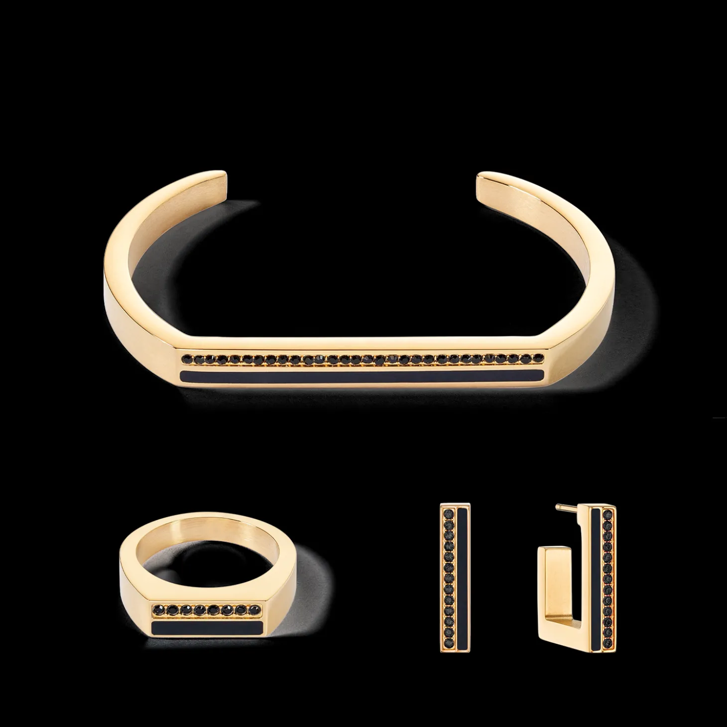 Earrings Hoops Square Stripes 20 gold-black