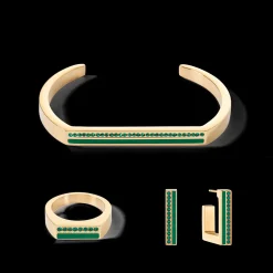 Earrings Hoops Square Stripes 20 gold-green