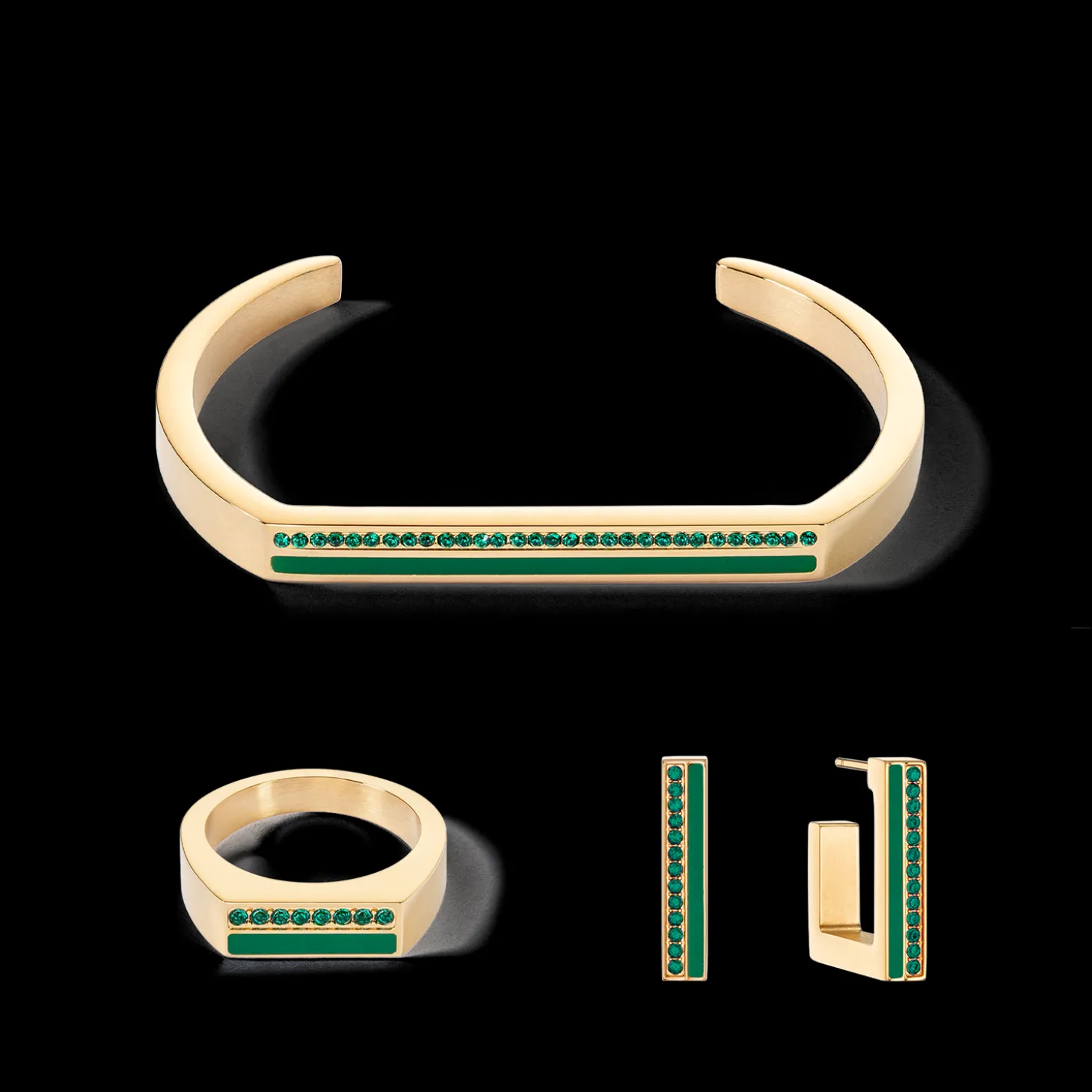 Earrings Hoops Square Stripes 20 gold-green