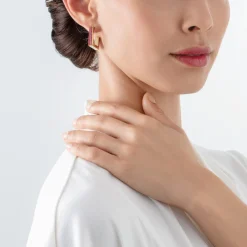 Earrings Hoops Square Stripes 20 gold-pink